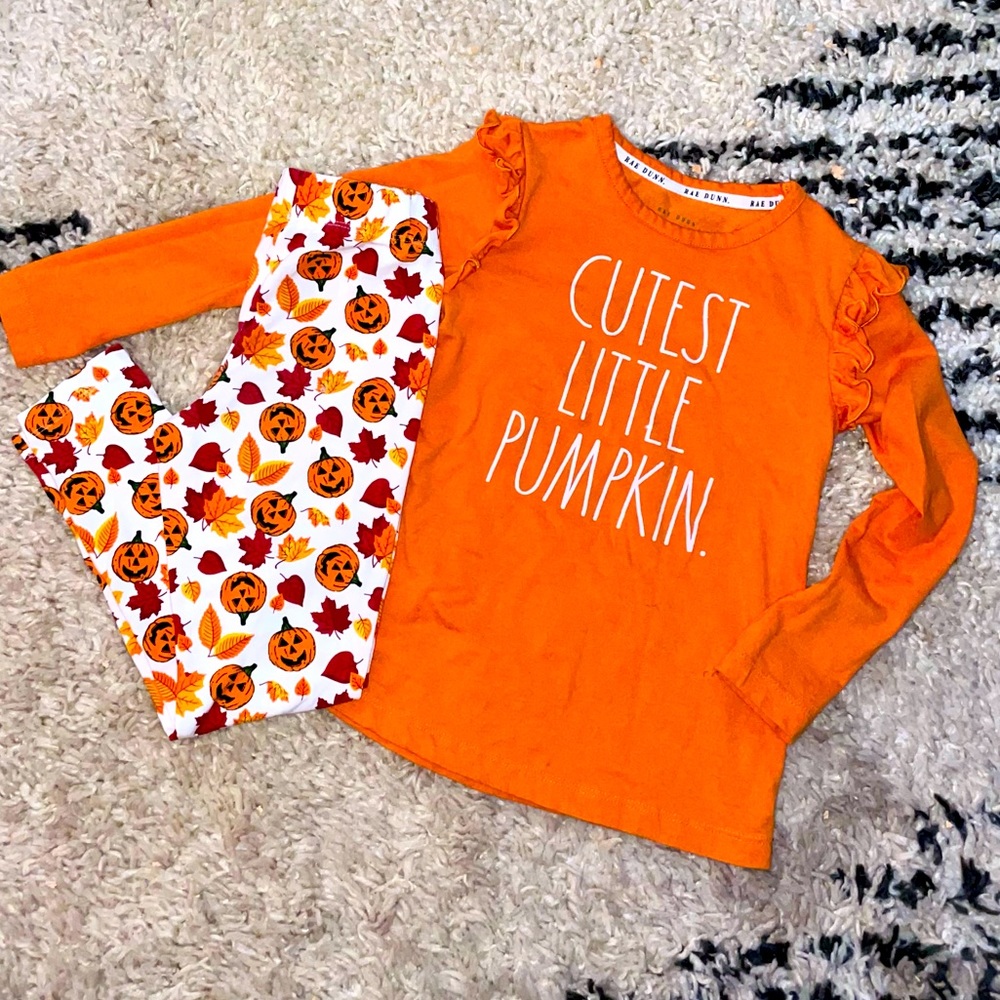 FlashSALE🔥Rae Dunn✨Girls 6x Pumpkin Top & Leggings Set